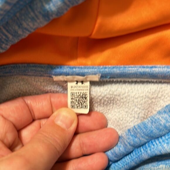 Under Armour 14 Heather Blue Neon Orange Pullover Hoodie Sweatshirt - Picture 9 of 11